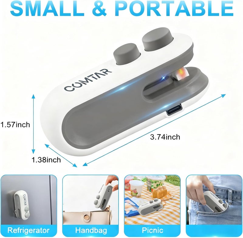 COMTAR Mini Bag Sealer, Upgraded 2 in 1 Heat Sealer&Cutter, Rechargeable USB C Bag Sealer Heat Seal Machine with Magnet, Portable Resealer Machine Sealer for Plastic Bags (1-2 Mini Bag Sealer) - Image 2